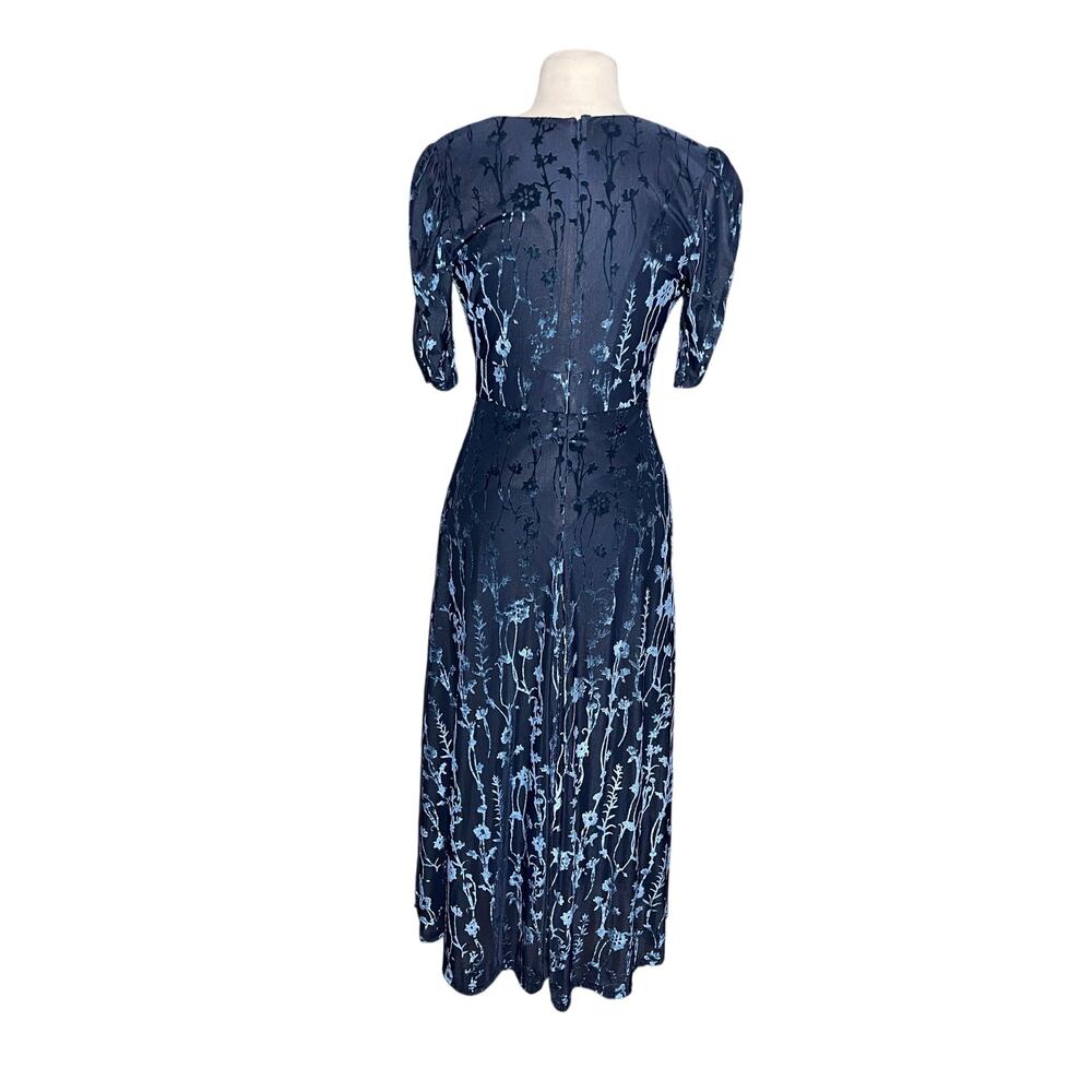 ANTHROPOLOGIE HUTCH Women’s Navy Blue Velvet Burnout Floral Midi Dress - Picture 6 of 6